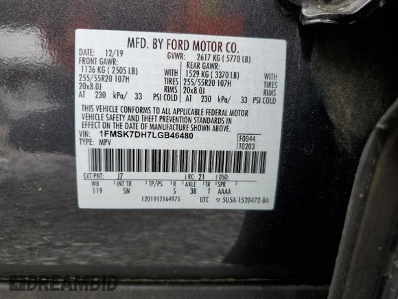 2020 Ford Explorer XLT z VIN 1FMSK7DH7LGB46480, wystawiony jako Copart lot #54416935 z przebiegiem Nie podano mil oraz Szkoda całkowita • Salvage title. Historia ofert i sprzedaży dostępna na DreamBid. Obrazek 13.