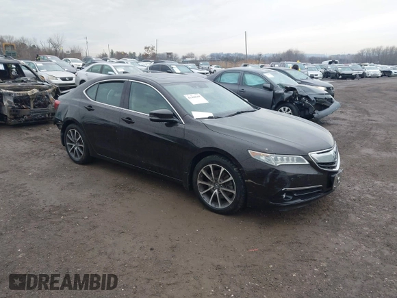 2015 Acura TLX V6 Advance with VIN 19UUB3F76FA002163, listed as a IAAI auction lot 41460668 with 110,095 mi miles. Bid and sale history available at carsss.com. Image 1.
