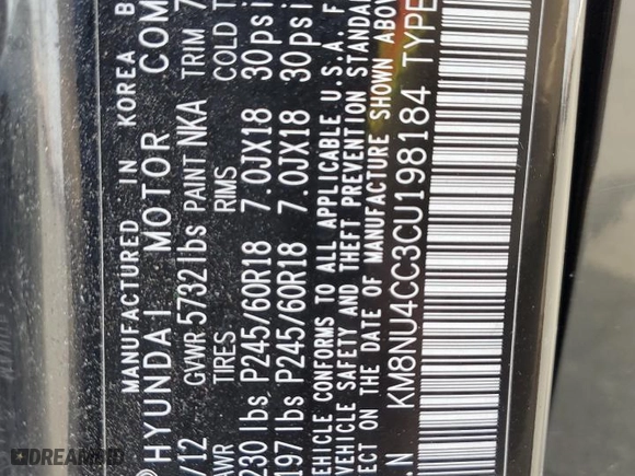 2012 Hyundai Veracruz Limited with VIN KM8NU4CC3CU198184, listed as a Copart auction lot 48385105 with 135,430 mi miles and Salvage Title. Bid and sale history available at carsss.com. Image 13.