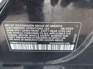 2020 Volkswagen Passat 2.0T SE with VIN 1VWWA7A34LC024309, listed as a IAAI auction lot 41839846 with 133,999 mi miles. Bid and sale history available at carsss.com. Image 9.