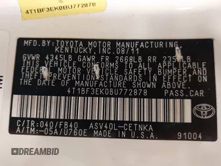 2011 Toyota Camry LE z VIN 4T1BF3EK0BU772878, wystawiony jako IAAI lot #42264913 z przebiegiem 177 820 mil mil oraz . Historia ofert i sprzedaży dostępna na DreamBid. Obrazek 9.
