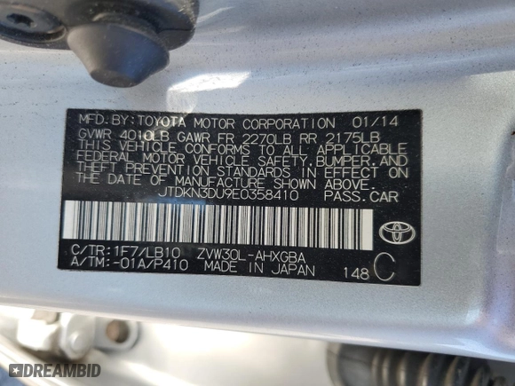 2014 Toyota Prius Four with VIN JTDKN3DU9E0358410, listed as a Copart auction lot 61106994 with 236,131 mi miles and Non Repairable. Bid and sale history available at carsss.com. Image 14.