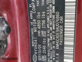 2010 Hyundai Genesis with VIN KMHGC4DE9AU076860, listed as a Copart auction lot 47982415 with 277,505 mi miles and Salvage Title. Bid and sale history available at carsss.com. Image 12.
