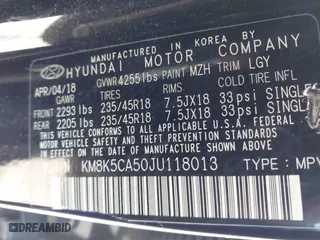2018 Hyundai Kona Ultimate with VIN KM8K5CA50JU118013, listed as a IAAI auction lot 41863926 with 138,772 mi miles. Bid and sale history available at carsss.com. Image 9.