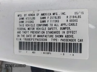 2015 Acura TLX V6 Tech with VIN 19UUB3F57FA009086, listed as a IAAI auction lot 41735411 with 212,203 mi miles. Bid and sale history available at carsss.com. Image 9.