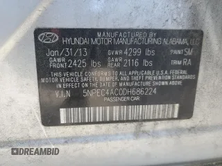 2013 Hyundai Sonata Limited with VIN 5NPEC4AC0DH686224, listed as a Copart auction lot 54276065 with 88,460 mi miles and Salvage Title. Bid and sale history available at DreamBid. Image 13.