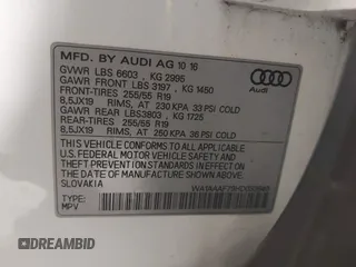 2017 Audi Q7 Premium with VIN WA1AAAF79HD033640, listed as a IAAI auction lot 40968863 with 111,260 mi miles and . Bid and sale history available at DreamBid. Image 9.