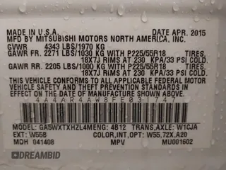 2015 Mitsubishi Outlander Sport 2.4 GT with VIN 4A4AR4AW8FE031747, listed as a IAAI auction lot 41487793 with 96,991 mi miles. Bid and sale history available at carsss.com. Image 9.