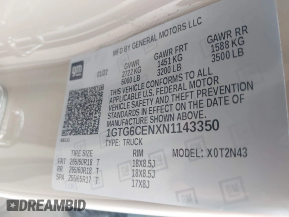 2022 GMC Canyon 4WD Elevation с VIN 1GTG6CENXN1143350, выставлен на аукционе IAAI как лот 41525722 с пробегом 30 824 миль миль и . История ставок и продаж доступна на DreamBid. Изображение 9.