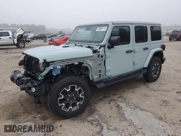 2024 Jeep Wrangler Sahara with VIN 1C4PJXEGXRW210206, listed as a Copart auction lot 58059115 with 14,492 mi miles and Salvage title. Bid and sale history available at DreamBid. Image 1.