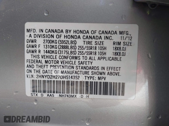 2013 Acura MDX with VIN 2HNYD2H27DH514352, listed as a IAAI auction lot 41984145 with 150,816 mi miles. Bid and sale history available at carsss.com. Image 9.