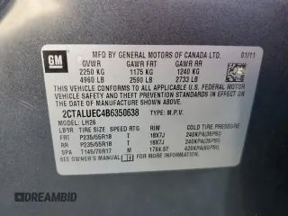 2011 GMC Terrain SLT-1 with VIN 2CTALUEC4B6350638, listed as a Copart auction lot 57595395 with 119,745 mi miles and Salvage title. Bid and sale history available at DreamBid. Image 14.