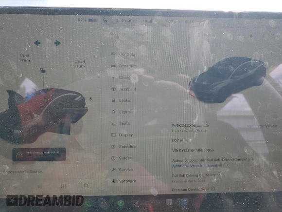 2025 Tesla Model 3 Long Range with VIN 5YJ3E1EA1SF938356, listed as a Copart auction lot 50609695 with 807 mi miles and Salvage Title. Bid and sale history available at DreamBid. Image 9.