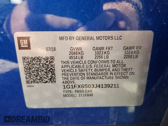 2018 Chevrolet Bolt EV Premier with VIN 1G1FX6S03J4139211, listed as a Copart auction lot 79139254 with 73,100 mi miles and Salvage Title. Bid and sale history available at carsss.com. Image 12.