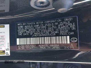 2021 Lexus UX with VIN JTHE9JBH5M2054228, listed as a IAAI auction lot 41651686 with 35,955 mi miles. Bid and sale history available at carsss.com. Image 9.
