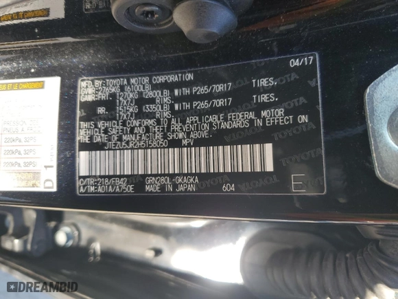 2017 Toyota 4Runner SR5 with VIN JTEZU5JR2H5158050, listed as a Copart auction lot 42636795 with 67,698 mi miles and Salvage Title. Bid and sale history available at carsss.com. Image 13.