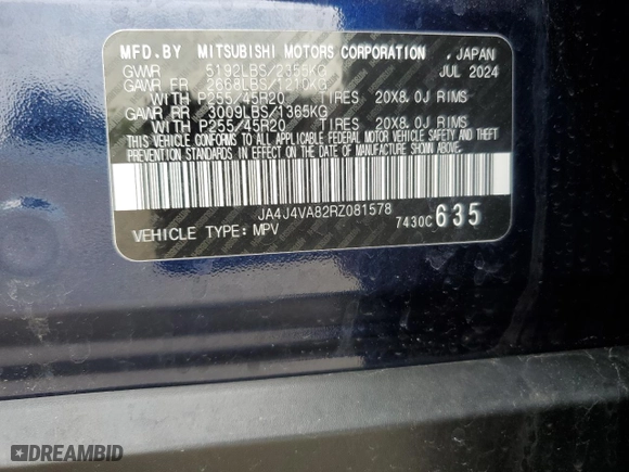 2024 Mitsubishi Outlander SE with VIN JA4J4VA82RZ081578, listed as a Copart auction lot 54145685 with 15,398 mi miles and Non Repairable. Bid and sale history available at carsss.com. Image 13.
