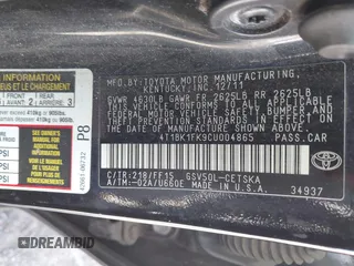 2012 Toyota Camry SE with VIN 4T1BK1FK9CU004865, listed as a IAAI auction lot 41928159 with 216,702 mi miles. Bid and sale history available at carsss.com. Image 9.
