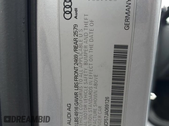 2018 Audi A5 Sportback Premium Plus с VIN WAUENCF57JA069126, выставлен на аукционе Copart как лот 59639635 с пробегом 48 722 миль миль и Списание • Salvage title. История ставок и продаж доступна на DreamBid. Изображение 12.
