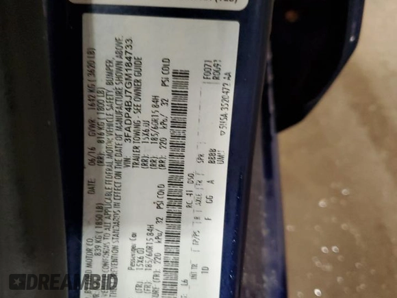 2016 Ford Fiesta SE with VIN 3FADP4BJ7GM184733, listed as a Copart auction lot 51133405 with 0 mi miles and Non Repairable. Bid and sale history available at carsss.com. Image 12.