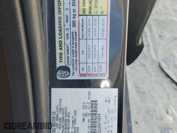2010 Mercury Milan Premier z VIN 3MEHM0JA6AR624044, wystawiony jako Copart lot #54406895 z przebiegiem 197 486 mil mil oraz Szkoda całkowita • Salvage title. Historia ofert i sprzedaży dostępna na DreamBid. Obrazek 12.