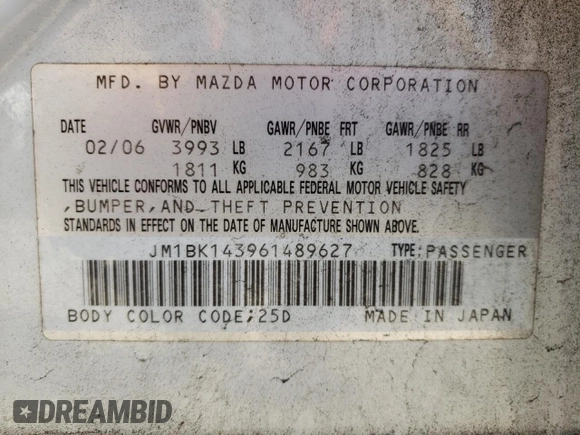 2006 Mazda 3 s with VIN JM1BK143961489627, listed as a Copart auction lot 82085924 with 204,899 mi miles and Salvage Title. Bid and sale history available at carsss.com. Image 15.