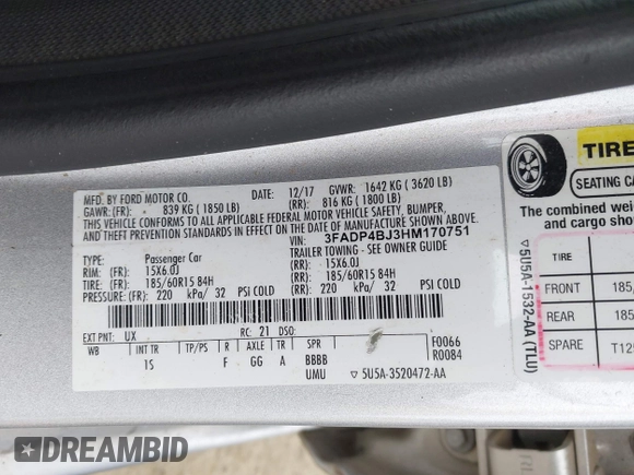 2017 Ford Fiesta SE с VIN 3FADP4BJ3HM170751, выставлен на аукционе IAAI как лот 40757768 с пробегом 127 946 миль миль и . История ставок и продаж доступна на DreamBid. Изображение 9.