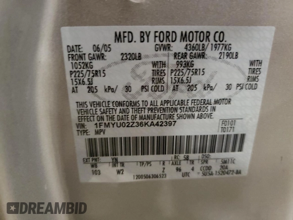 2006 Ford Escape XLS с VIN 1FMYU02Z36KA42397, выставлен на аукционе Copart как лот 59281945 с пробегом 158 865 миль миль и Списание • Salvage title. История ставок и продаж доступна на DreamBid. Изображение 13.