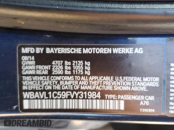 2015 BMW X1 xDrive28i with VIN WBAVL1C59FVY31984, listed as a Copart auction lot 49105155 with 135,940 mi miles and Clean Title. Bid and sale history available at carsss.com. Image 12.