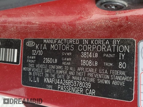 2011 Kia Forte EX with VIN KNAFU4A26B5378039, listed as a Copart auction lot 54790465 with 181,104 mi miles and Salvage Title. Bid and sale history available at carsss.com. Image 13.