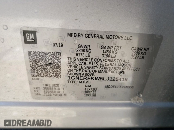 2020 Chevrolet Traverse LS with VIN 1GNERFKW5LJ125419, listed as a Copart auction lot 59046885 with 86,383 mi miles and Salvage title. Bid and sale history available at DreamBid. Image 13.