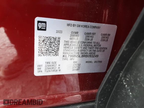 2024 Chevrolet TrailBlazer LS with VIN KL79MNSL8RB093249, listed as a Copart auction lot 84298804 with 8,050 mi miles and Salvage Title. Bid and sale history available at DreamBid. Image 13.