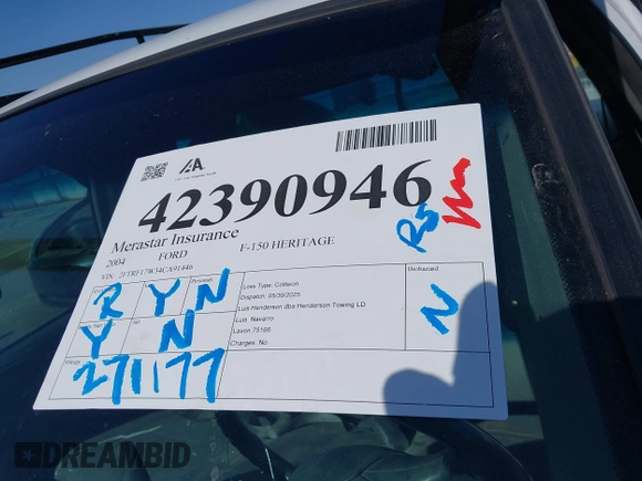 2004 Ford F-150 XL with VIN 2FTRF17W34CA91446, listed as a IAAI auction lot 42390946 with 271,177 mi miles and . Bid and sale history available at DreamBid. Image 12.