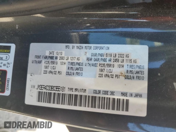 2011 Mazda CX-7 S Grand Touring z VIN JM3ER4D33B0355181, wystawiony jako Copart lot #69687474 z przebiegiem 223 622 mil mil oraz Nie do naprawy • Non repairable. Historia ofert i sprzedaży dostępna na DreamBid. Obrazek 13.