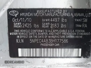 2011 Hyundai Sonata Limited with VIN 5NPEC4AB3BH177586, listed as a IAAI auction lot 41253703 with 162,085 mi miles and . Bid and sale history available at carsss.com. Image 9.