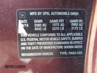 2019 Buick Regal Preferred II with VIN W04GM6SX0K1008235, listed as a IAAI auction lot 41315020 with 77,008 mi miles and . Bid and sale history available at DreamBid. Image 9.