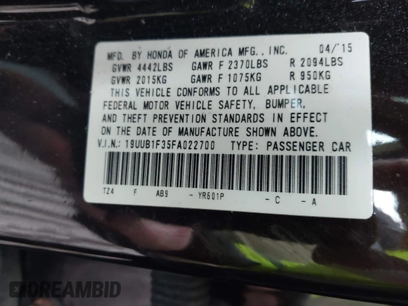 2015 Acura TLX with VIN 19UUB1F35FA022700, listed as a IAAI auction lot 41610750 with 157,500 mi miles. Bid and sale history available at carsss.com. Image 9.