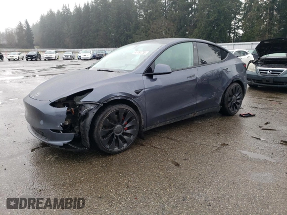 2022 Tesla Model Y Performance with VIN 7SAYGDEF2NF459268, listed as a Copart auction lot 45764735 with 64,421 mi miles and Salvage title. Bid and sale history available at DreamBid. Image 1.