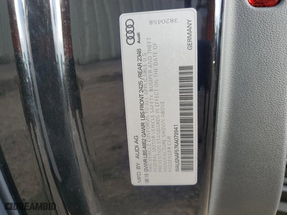 2019 Audi A5 Coupe Premium with VIN WAUSNAF57KA079941, listed as a Copart auction lot 79294184 with 72,259 mi miles and Salvage Title. Bid and sale history available at carsss.com. Image 12.
