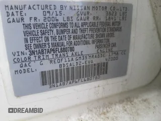 2015 Nissan Sentra SV with VIN 3N1AB7AP6FL680780, listed as a Copart auction lot 79283543 with 134,819 mi miles and Salvage Title. Bid and sale history available at DreamBid. Image 12.