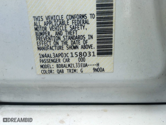 2018 Nissan Altima 2.5 SV with VIN 1N4AL3AP0JC158031, listed as a IAAI auction lot 37071088 with 1 mi miles. Bid and sale history available at carsss.com. Image 9.