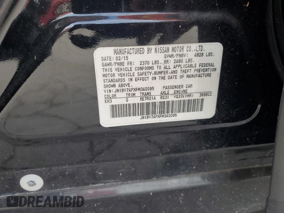 2015 Infiniti Q50 with VIN JN1BV7APXFM340095, listed as a Copart auction lot 64397395 with 90,185 mi miles and Clean title. Bid and sale history available at DreamBid. Image 12.