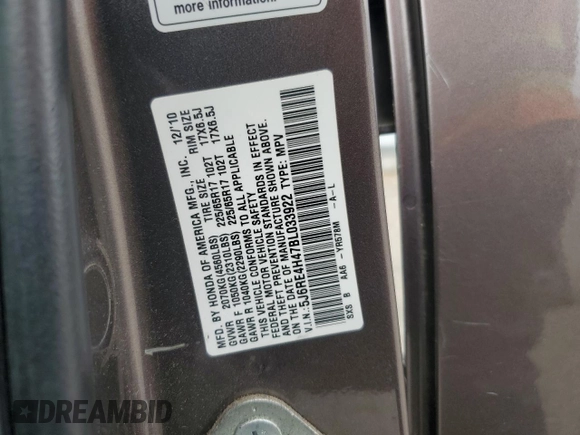 2011 Honda CR-V SE z VIN 5J6RE4H47BL033922, wystawiony jako Copart lot #53555405 z przebiegiem Nie podano mil oraz Szkoda całkowita • Salvage title. Historia ofert i sprzedaży dostępna na DreamBid. Obrazek 13.