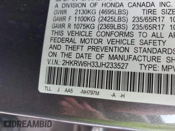 2018 Honda CR-V LX with VIN 2HKRW6H33JH233527, listed as a IAAI auction lot 41844010 with 50,132 mi miles. Bid and sale history available at carsss.com. Image 9.