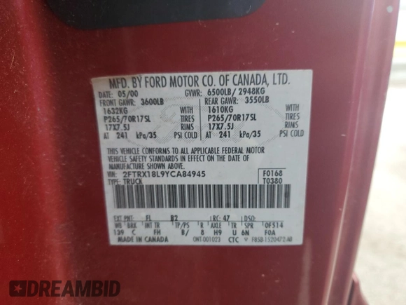 2000 Ford F-150 XL with VIN 2FTRX18L9YCA84945, listed as a Copart auction lot 44563715 with 0 mi miles and Clean Title. Bid and sale history available at carsss.com. Image 14.