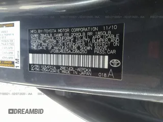 2010 Toyota Corolla with VIN JTDBU4EE5AJ086250, listed as a IAAI auction lot 27155521 with 138,596 mi miles and . Bid and sale history available at DreamBid. Image 9.