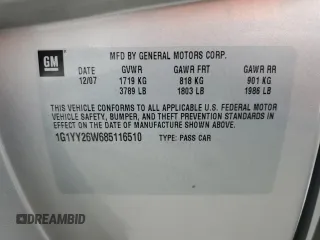 2008 Chevrolet Corvette z VIN 1G1YY26W685116510, wystawiony jako Copart lot #55888895 z przebiegiem Nie podano mil oraz Szkoda całkowita • Salvage title. Historia ofert i sprzedaży dostępna na DreamBid. Obrazek 13.