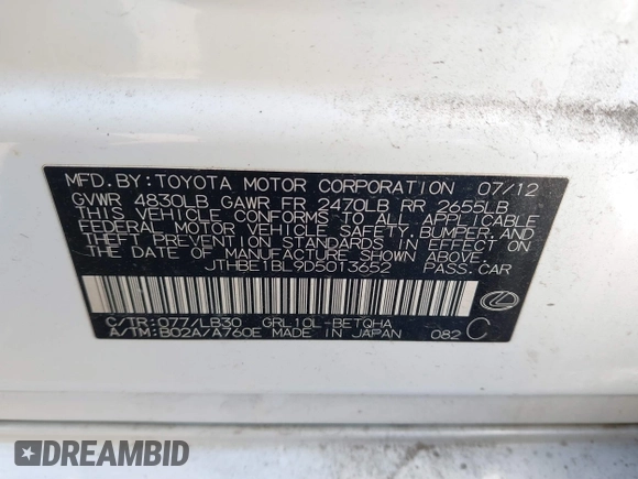 2013 Lexus GS 350 z VIN JTHBE1BL9D5013652, wystawiony jako IAAI lot #41282929 z przebiegiem 189 730 mil mil oraz . Historia ofert i sprzedaży dostępna na DreamBid. Obrazek 9.