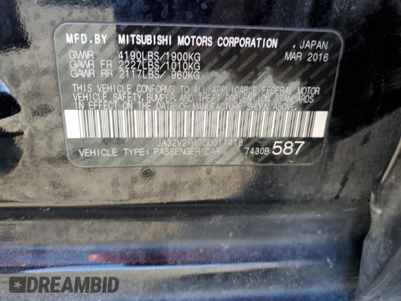 2016 Mitsubishi Lancer SE with VIN JA32V2FW7GU011418, listed as a Copart auction lot 42799285 with 68,020 mi miles and Salvage Title. Bid and sale history available at carsss.com. Image 15.