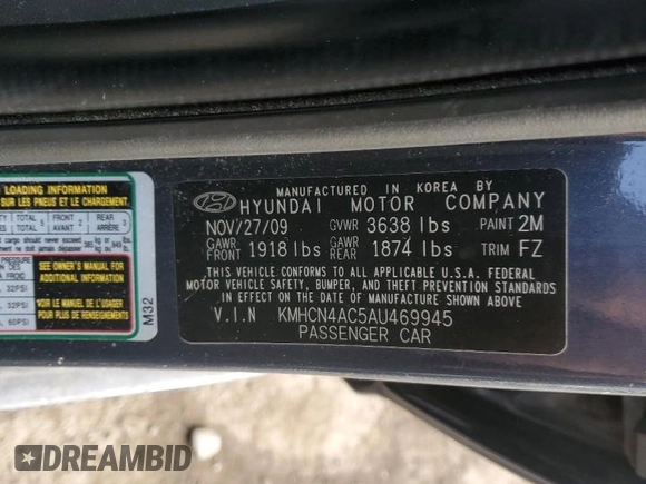 2010 Hyundai Accent GLS with VIN KMHCN4AC5AU469945, listed as a Copart auction lot 46532395 with 140,694 mi miles and Salvage Title. Bid and sale history available at carsss.com. Image 12.